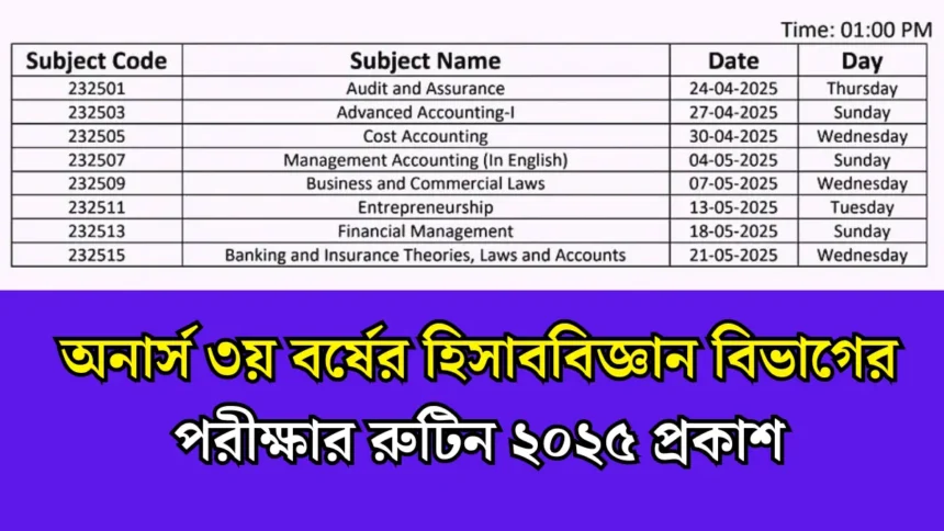 অনার্স ৩য় বর্ষের হিসাববিজ্ঞান বিভাগের পরীক্ষার রুটিন ২০২৫