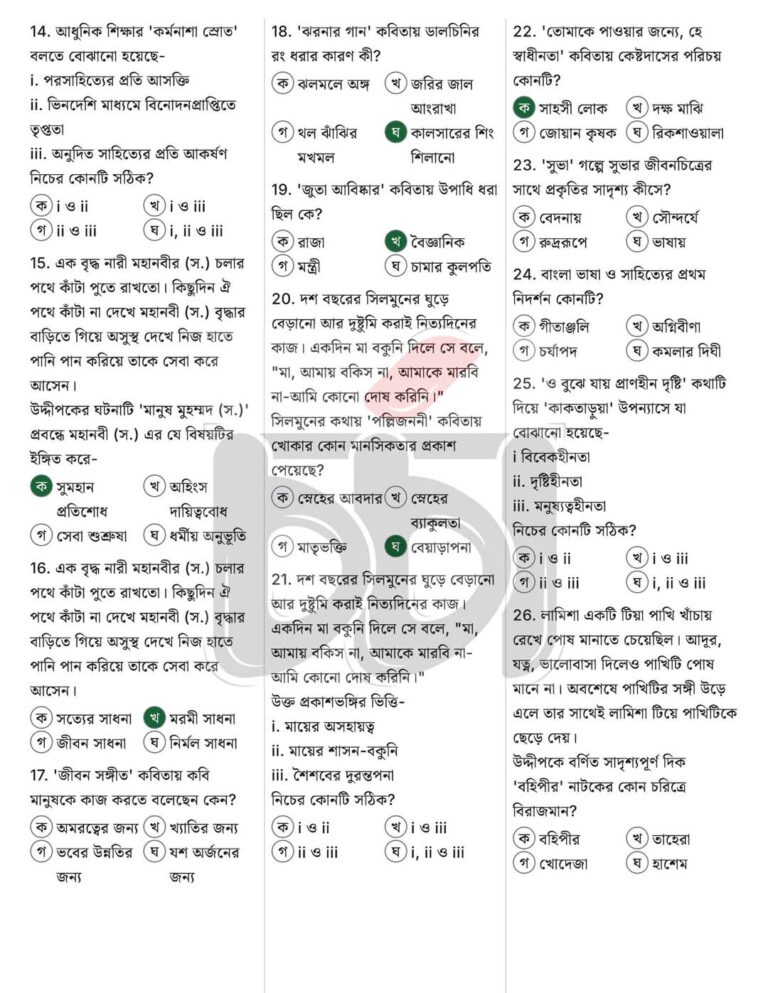 বাংলা ১ম পত্র MCQ সলিউশন দিনাজপুর বোর্ড SSC 2025