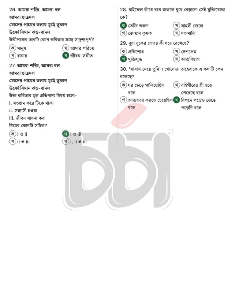 Ssc bangla 1st paper mcq answer 2025 Dhaka bord