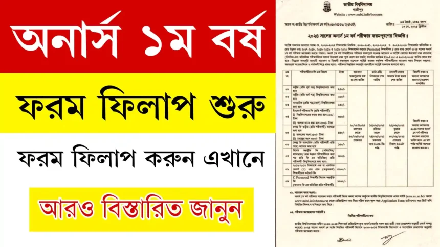 জাতীয় বিশ্ববিদ্যালয় অনার্স ১ম বর্ষ ফরম ফিলাপ ২০২৫ নোটিশ