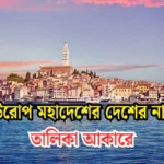 ইউরোপ মহাদেশের দেশের নাম তালিকা আকারে।